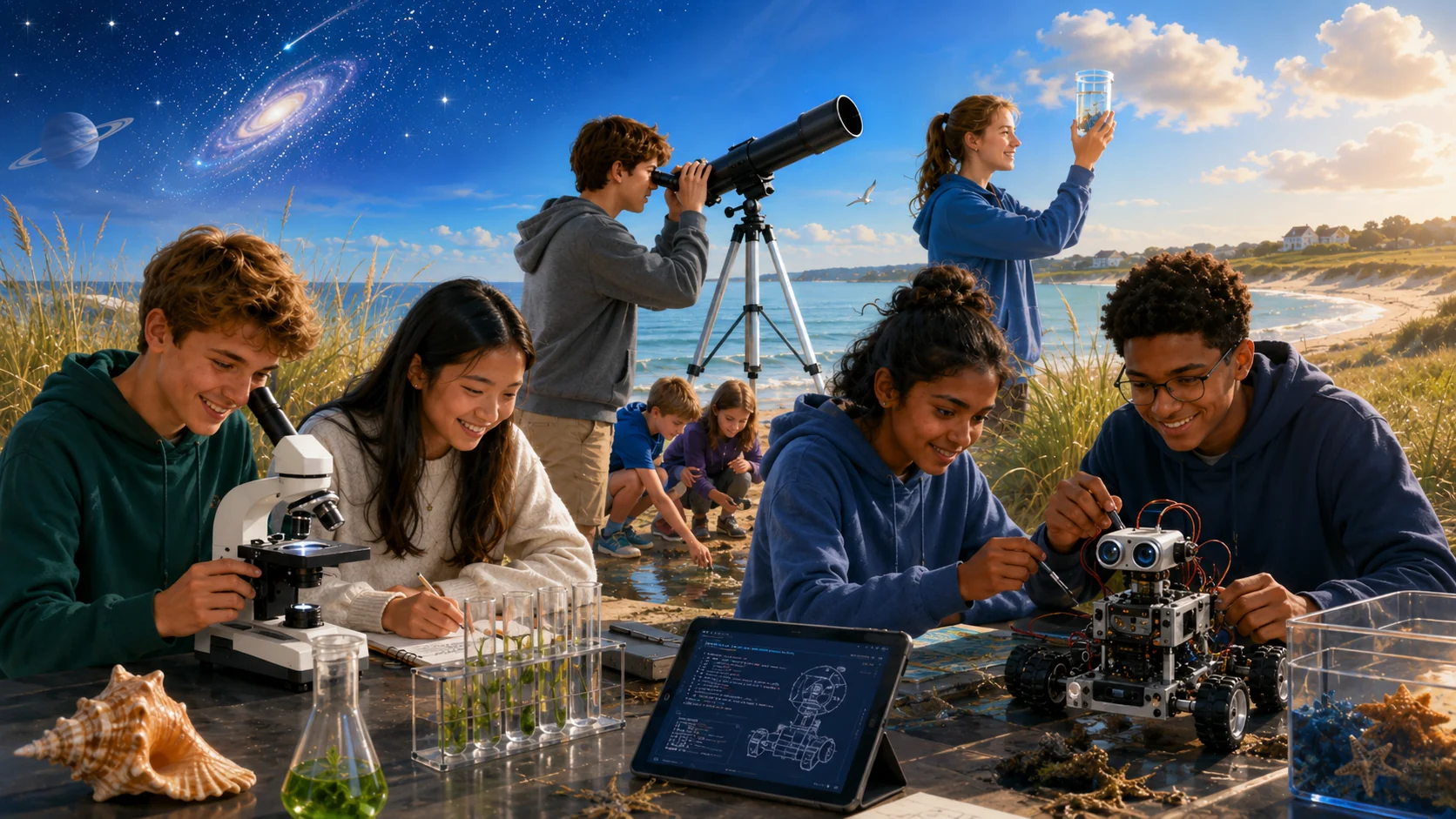 Students exploring science, ocean life, astronomy and robotics on the Cape Cod coast